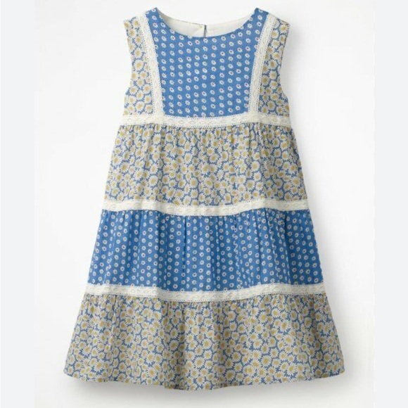 Mini Boden Floaty Hotchpotch Patchwork Floral Blue Dress Size Large 9-10 Years - Picture 1 of 15